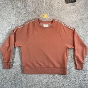 American Eagle Sweatshirt Womens Small Rust Crewneck Fleece Lined Logo Tape